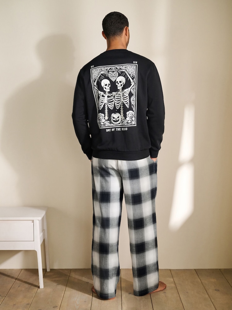 Black/White Halloween Graphic Print Sweatshirt and Pyjama Bottoms Set - Image 12 of 12