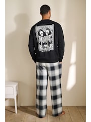 Black/White Halloween Graphic Print Sweatshirt and Pyjama Bottoms Set - Image 1 of 12