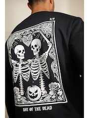 Black/White Halloween Graphic Print Sweatshirt and Pyjama Bottoms Set - Image 4 of 12