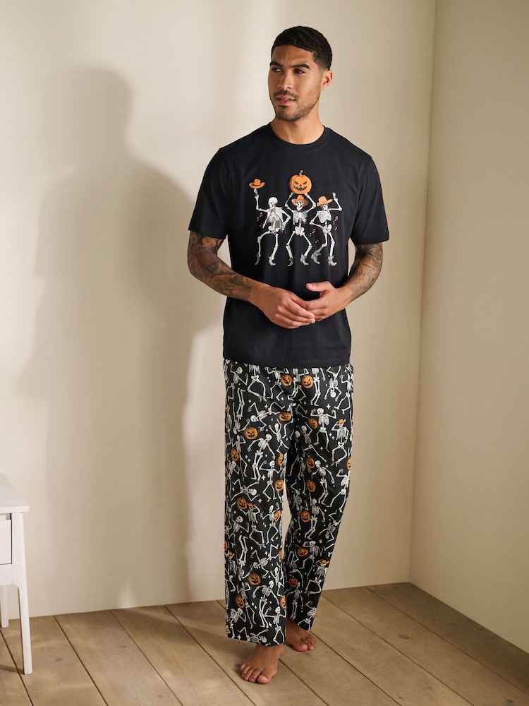 Black Halloween Cowboy Short Sleeve Jersey Pyjama Set - Image 1 of 6