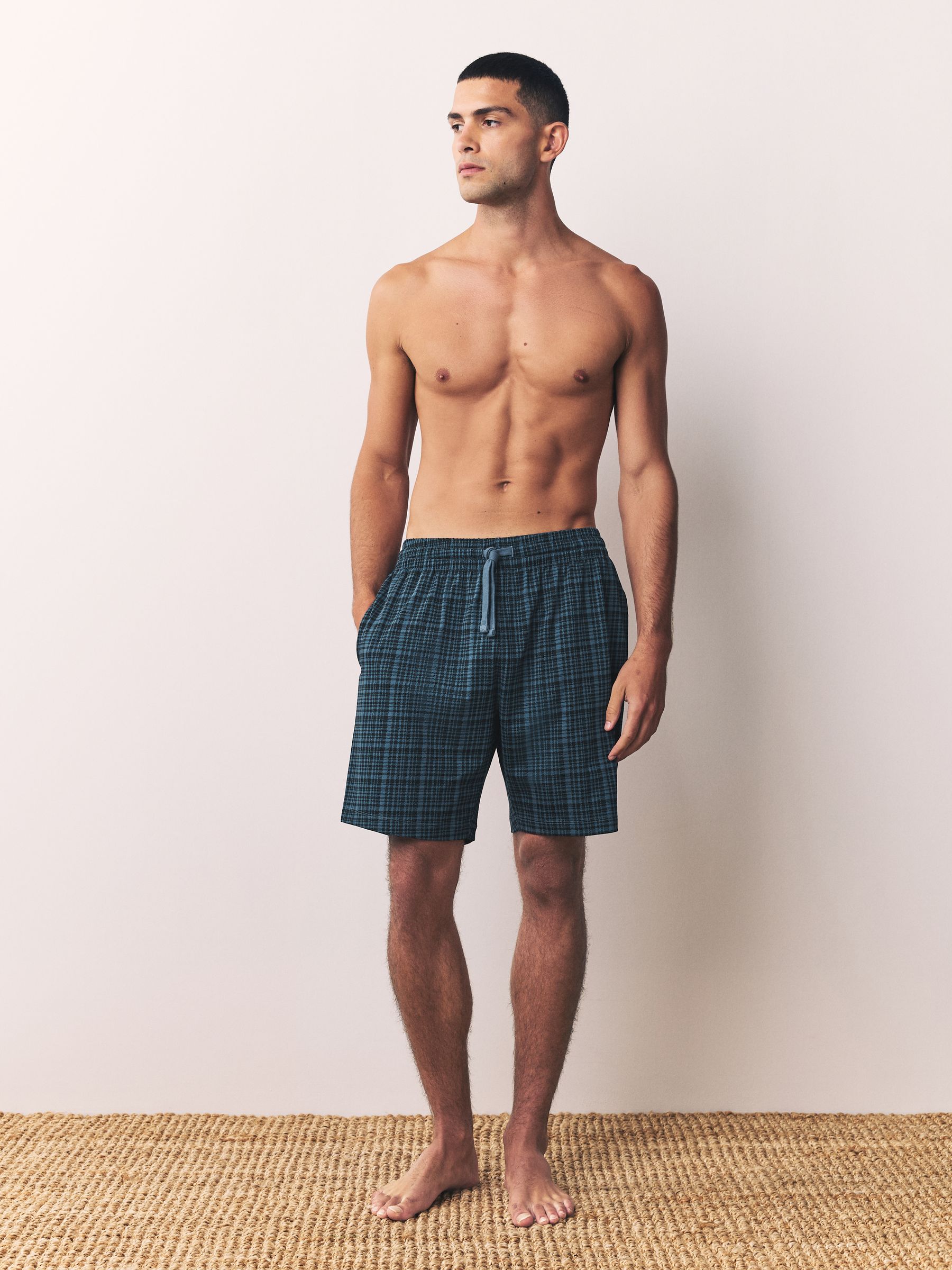 Buy Navy Blue Jersey Check Pyjamas Shorts 2 Pack from Next South