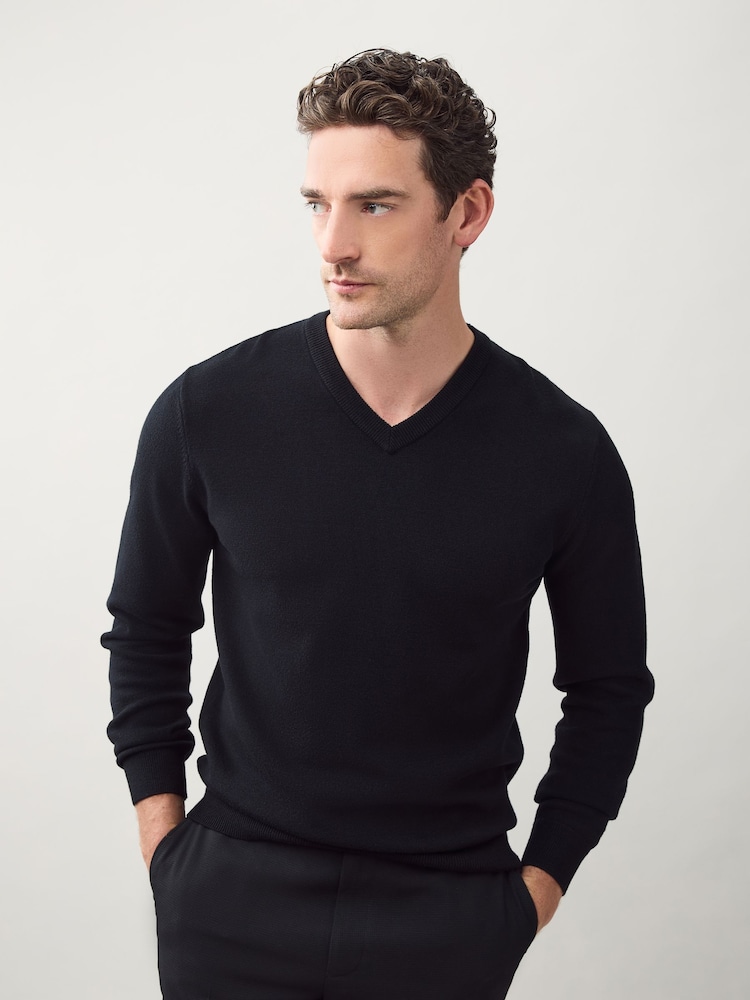 Black Regular Fit Soft Touch V-Neck Sweater - Image 1 of 7