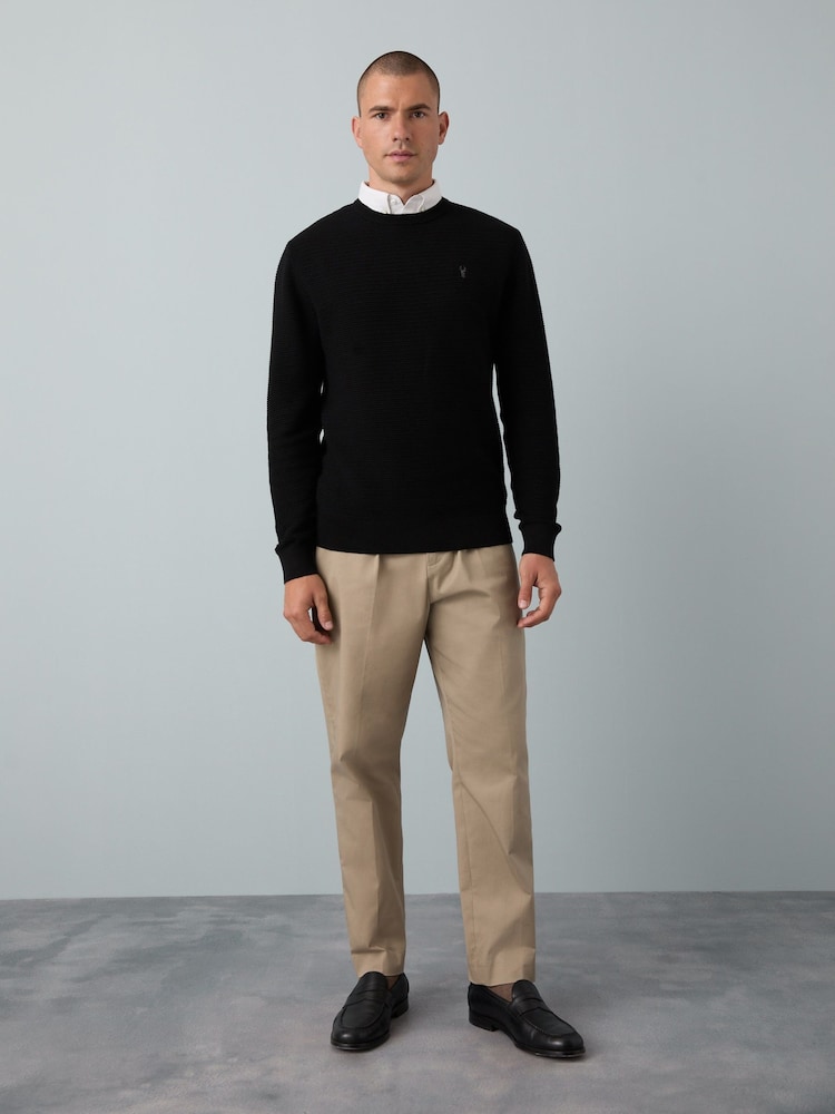 Black Crew Neck Regular Fit Textured Oxford Mock Shirt Jumper - Image 2 of 8