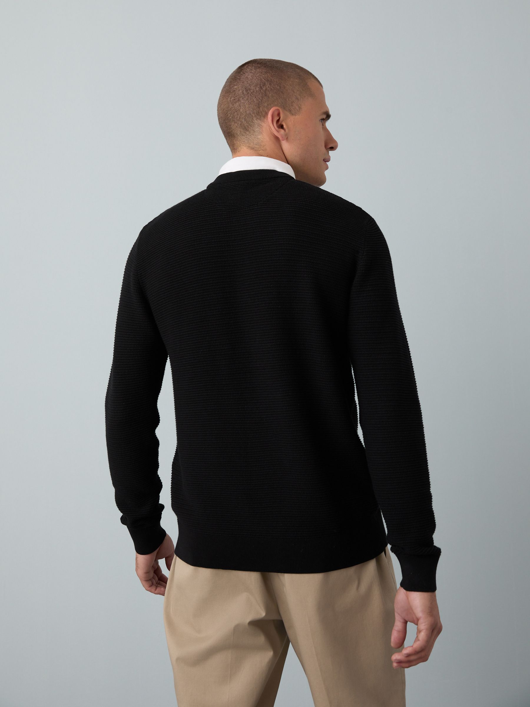 Buy Black Regular Fit Textured Oxford Mock Shirt Jumper from the