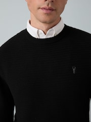 Black Crew Neck Regular Fit Textured Oxford Mock Shirt Jumper - Image 4 of 8