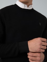 Black Crew Neck Regular Fit Textured Oxford Mock Shirt Jumper - Image 5 of 8