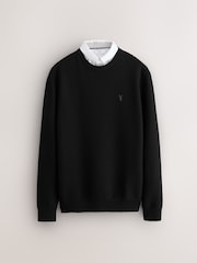 Black Crew Neck Regular Fit Textured Oxford Mock Shirt Jumper - Image 6 of 8