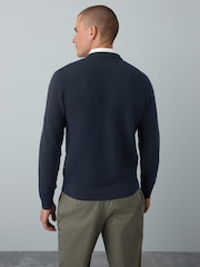 Navy Blue V-Neck Regular Fit Textured Oxford Mock Shirt Jumper - Image 3 of 9