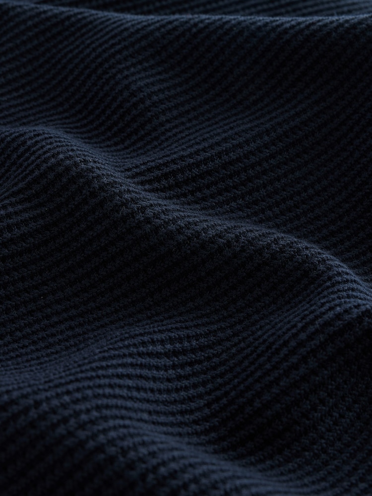 Navy Blue V-Neck Regular Fit Textured Oxford Mock Shirt Jumper - Image 9 of 9
