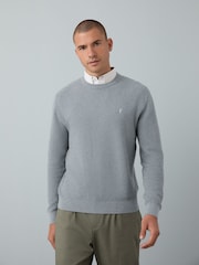 Grey Crew Neck Regular Fit Textured Oxford Mock Shirt Jumper - Image 1 of 9