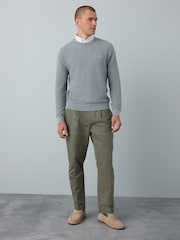 Grey Crew Neck Regular Fit Textured Oxford Mock Shirt Jumper - Image 2 of 9