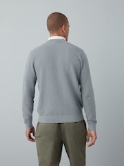Grey Crew Neck Regular Fit Textured Oxford Mock Shirt Jumper - Image 3 of 9