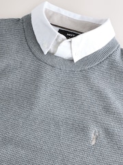 Grey Crew Neck Regular Fit Textured Oxford Mock Shirt Jumper - Image 8 of 9