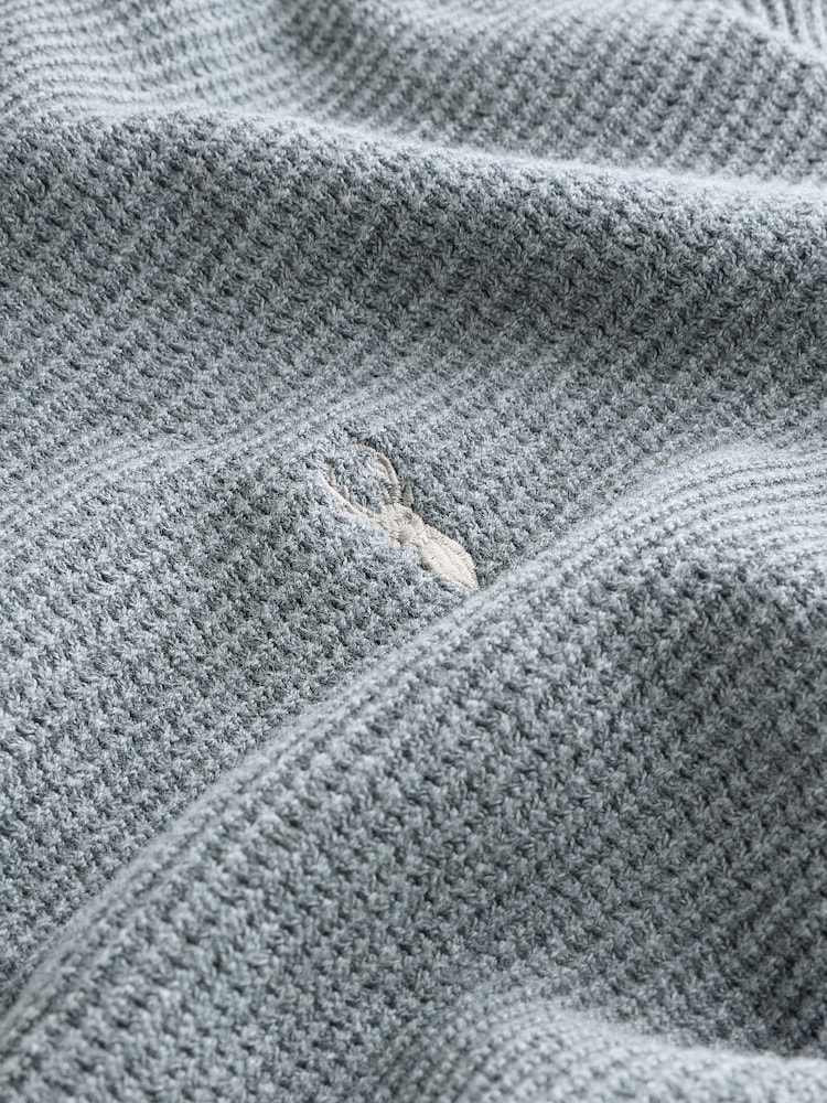 Grey Crew Neck Regular Fit Textured Oxford Mock Shirt Jumper - Image 9 of 9