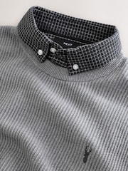 Grey Regular Fit Gingham Oxford Mock Shirt Jumper - Image 3 of 3