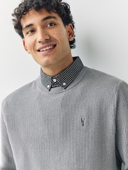 Grey Gingham Stag Regular Fit Mock Shirt Jumper - Image 4 of 7