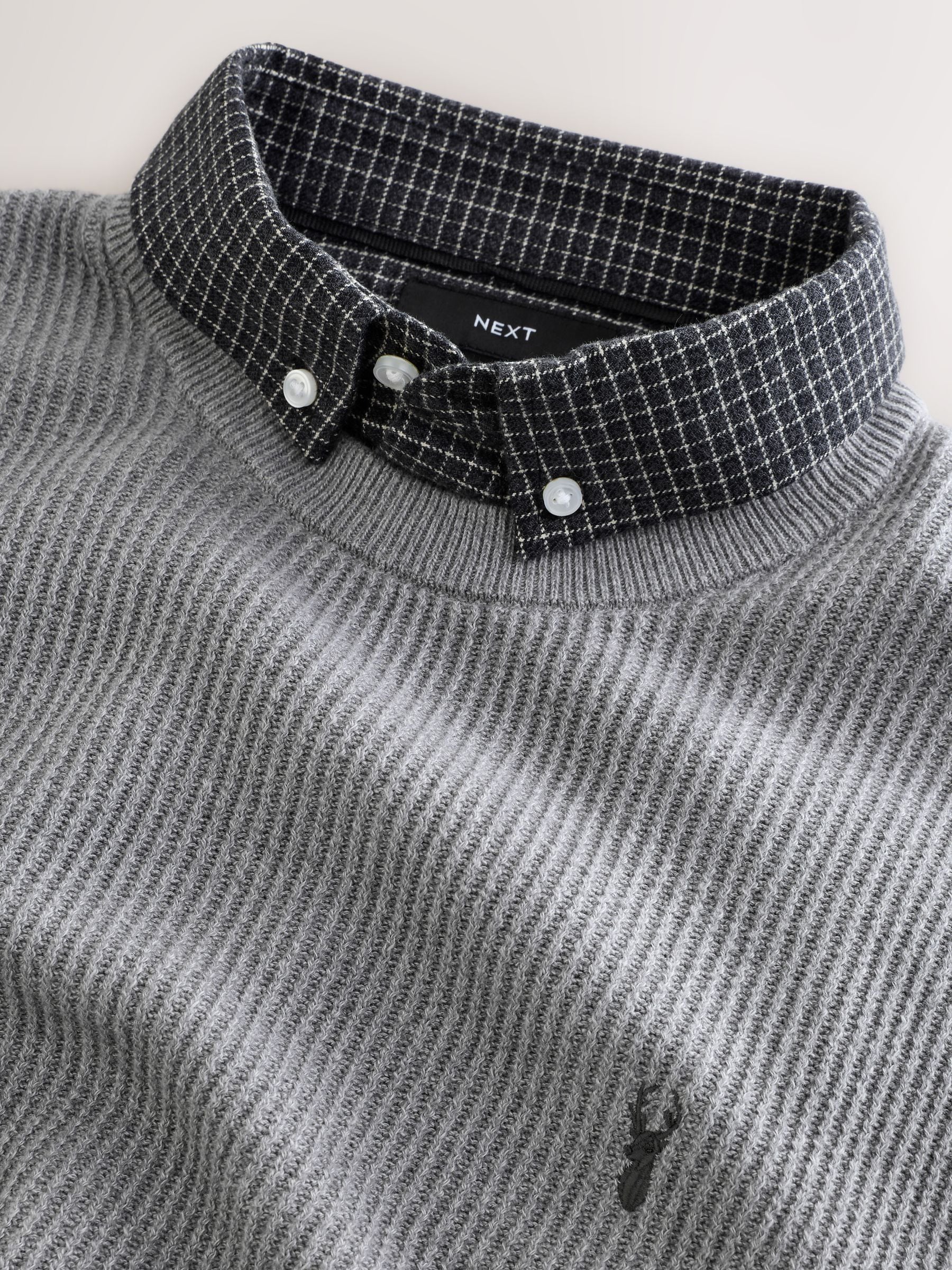 Buy Grey Regular Fit Rib Texture Mock Shirt Jumper from Next India