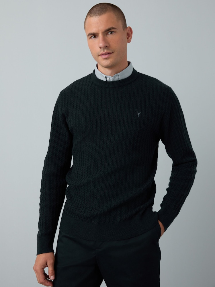 Navy Blue Regular Fit Oxford Mock Shirt Cable Jumper - Image 1 of 8