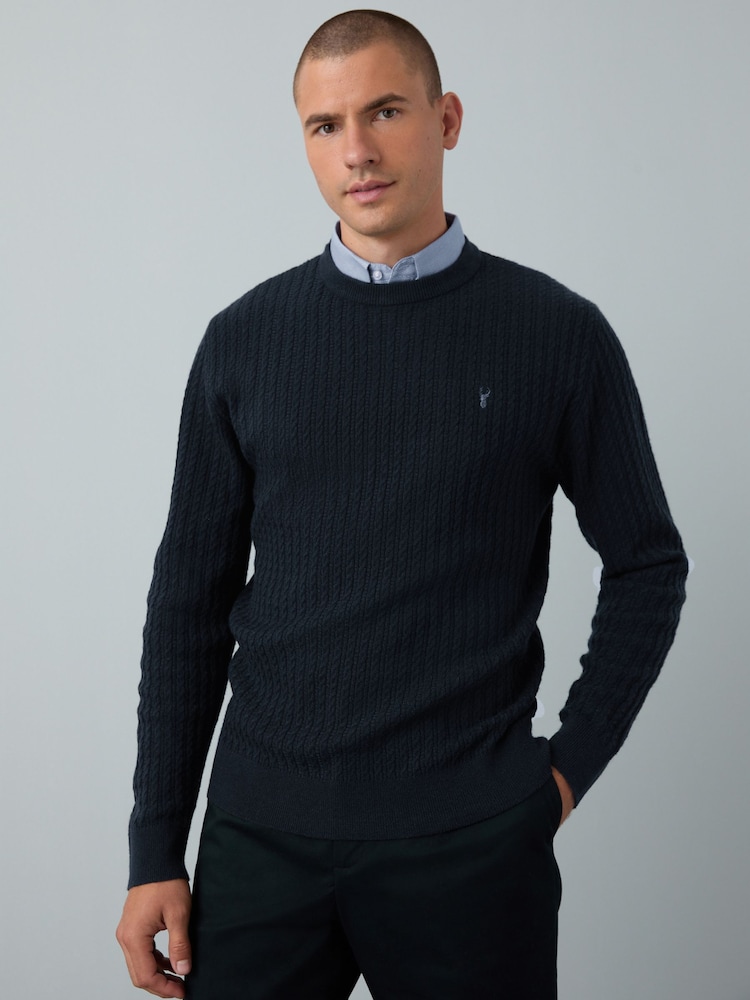 Navy Blue Mini Cable Stag - Regular Fit Mock Shirt Jumper - Imagen 1 de 8 Navy Blue Mini Cable Stag - Regular Fit Mock Shirt Jumper - Imagen 1 de 8
