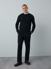 Navy Blue Regular Fit Oxford Mock Shirt Cable Jumper - Image 2 of 8