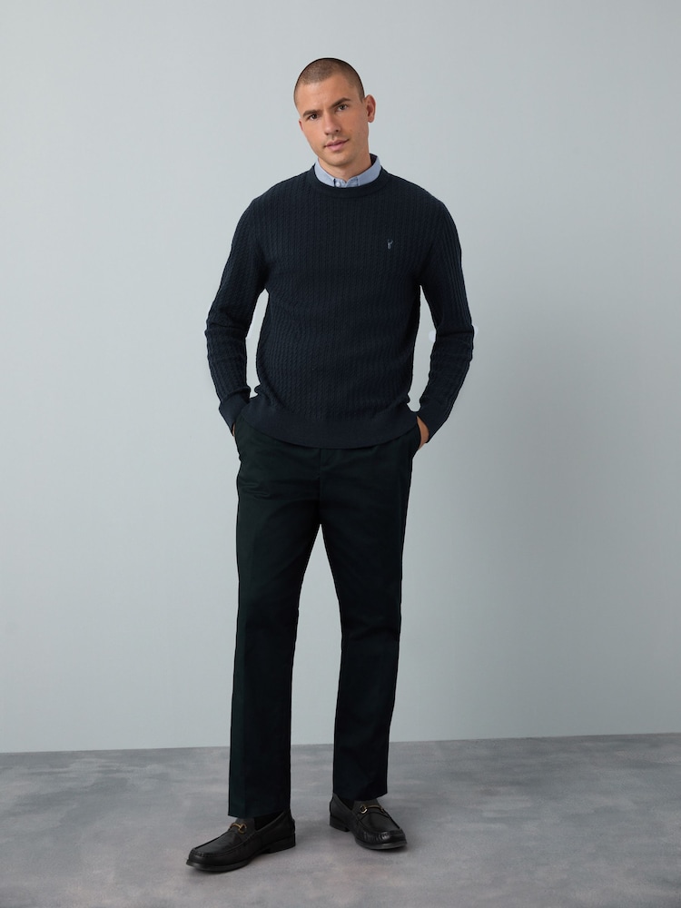 Navy Blue Mini Cable Stag - Regular Fit Mock Shirt Jumper - Imagen 2 de 8 Navy Blue Mini Cable Stag - Regular Fit Mock Shirt Jumper - Imagen 2 de 8