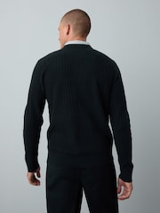 Navy Blue Regular Fit Oxford Mock Shirt Cable Jumper - Image 3 of 8