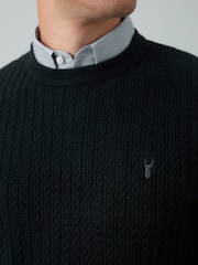 Navy Blue Regular Fit Oxford Mock Shirt Cable Jumper - Image 4 of 8