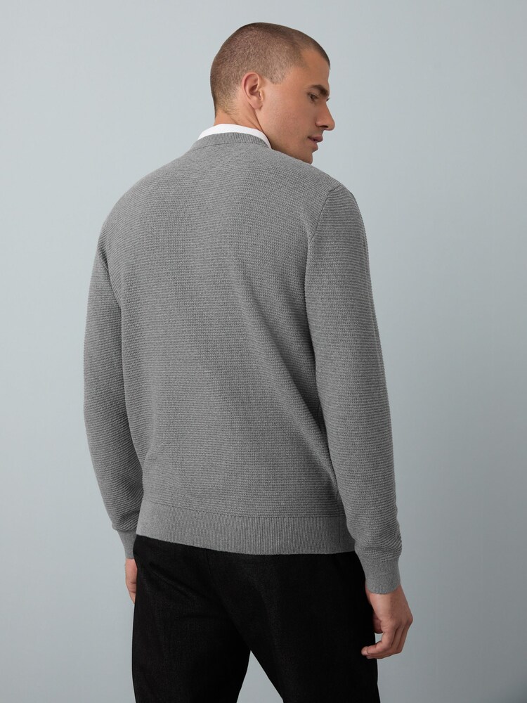 Grey V-Neck Regular Fit Textured Oxford Mock Shirt Jumper - Image 2 of 8