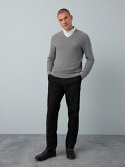 Grey V-Neck Regular Fit Textured Oxford Mock Shirt Jumper - Image 3 of 8
