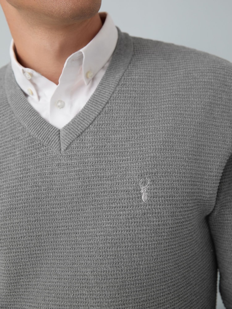 Grey Regular Fit Textured Oxford Mock Shirt Jumper - Image 6 of 6 Grey Regular Fit Textured Oxford Mock Shirt Jumper - Image 6 of 6