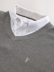 Grey V-Neck Regular Fit Textured Oxford Mock Shirt Jumper - Image 8 of 8
