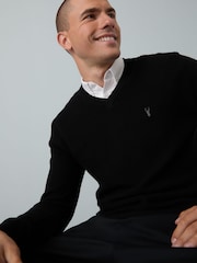 Black Regular Fit Textured Oxford V-Neck Mock Shirt Jumper - Image 6 of 8