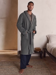 Slate Grey Corded Textured Dressing Gown - Image 1 of 9