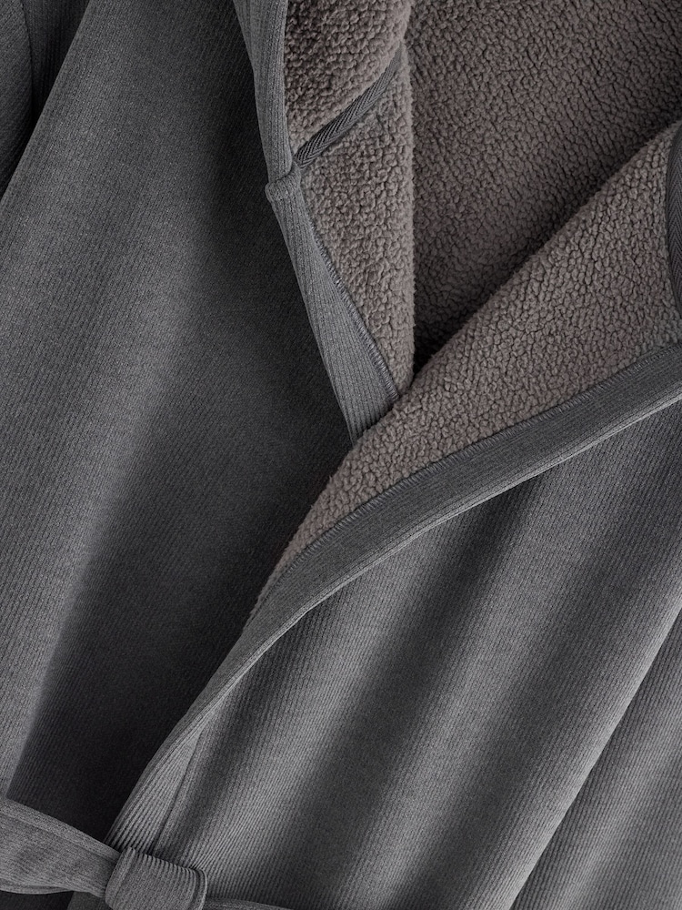 Slate Grey Corded Textured Dressing Gown - Image 9 of 9