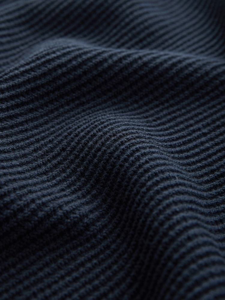 Navy Blue Crew Neck Regular Fit Textured Oxford Mock Shirt Jumper - Image 8 of 8
