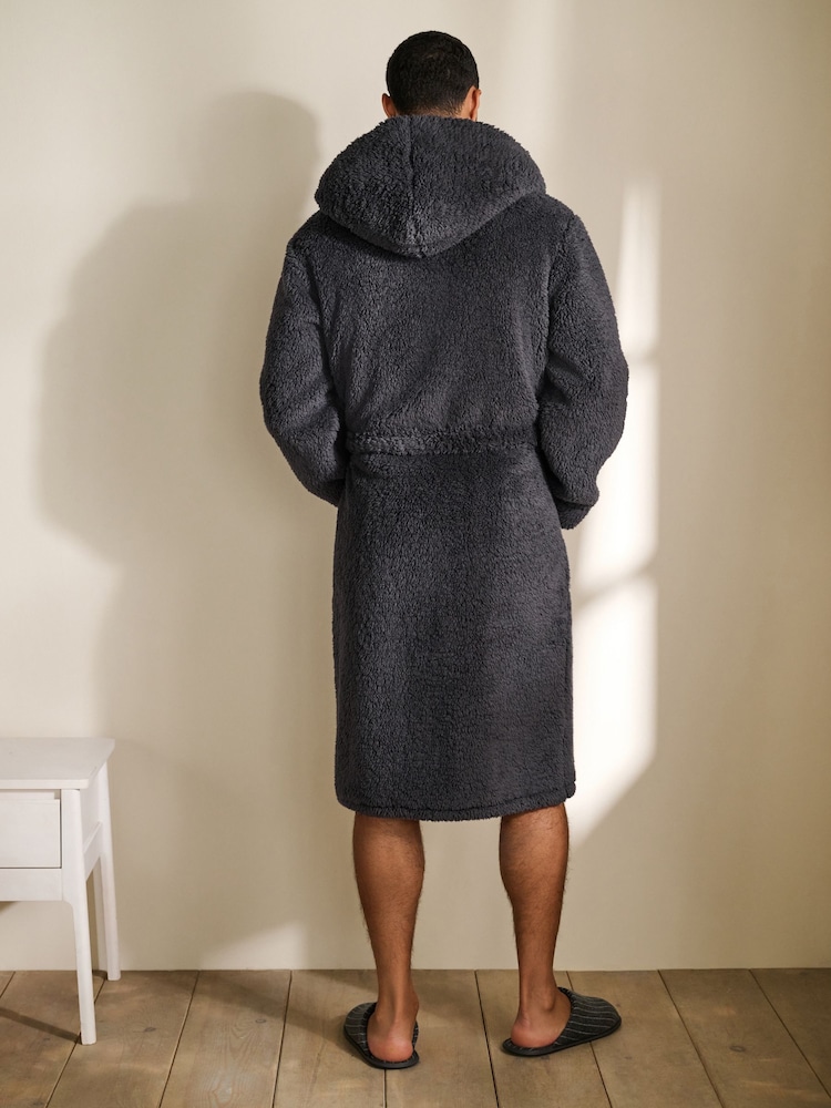 Slate Grey Borg Dressing Gown - Image 2 of 8 Slate Grey Borg Dressing Gown - Image 2 of 8
