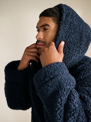 Navy Blue Borg Dressing Gown - Image 3 of 8