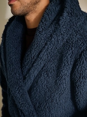 Navy Blue Borg Dressing Gown - Image 4 of 8