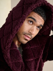 Burgundy Red Patterned Cut Borg Dressing Gown - Image 3 of 5