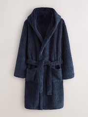 Navy Blue Patterned Cut Borg Dressing Gown - Image 10 of 13