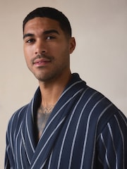 Navy Blue Stripe Cotton Towelling Dressing Gown - Image 3 of 8