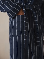 Navy Blue Stripe Cotton Towelling Dressing Gown - Image 4 of 8