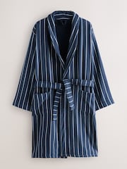 Navy Blue Stripe Cotton Towelling Dressing Gown - Image 5 of 8