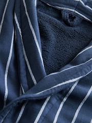 Navy Blue Stripe Cotton Towelling Dressing Gown - Image 8 of 8