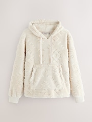 Ecru Patterned Borg Overhead Hoodie - Image 1 of 3