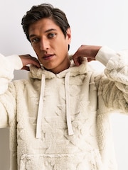 Ecru Patterned Borg Overhead Hoodie - Image 4 of 8