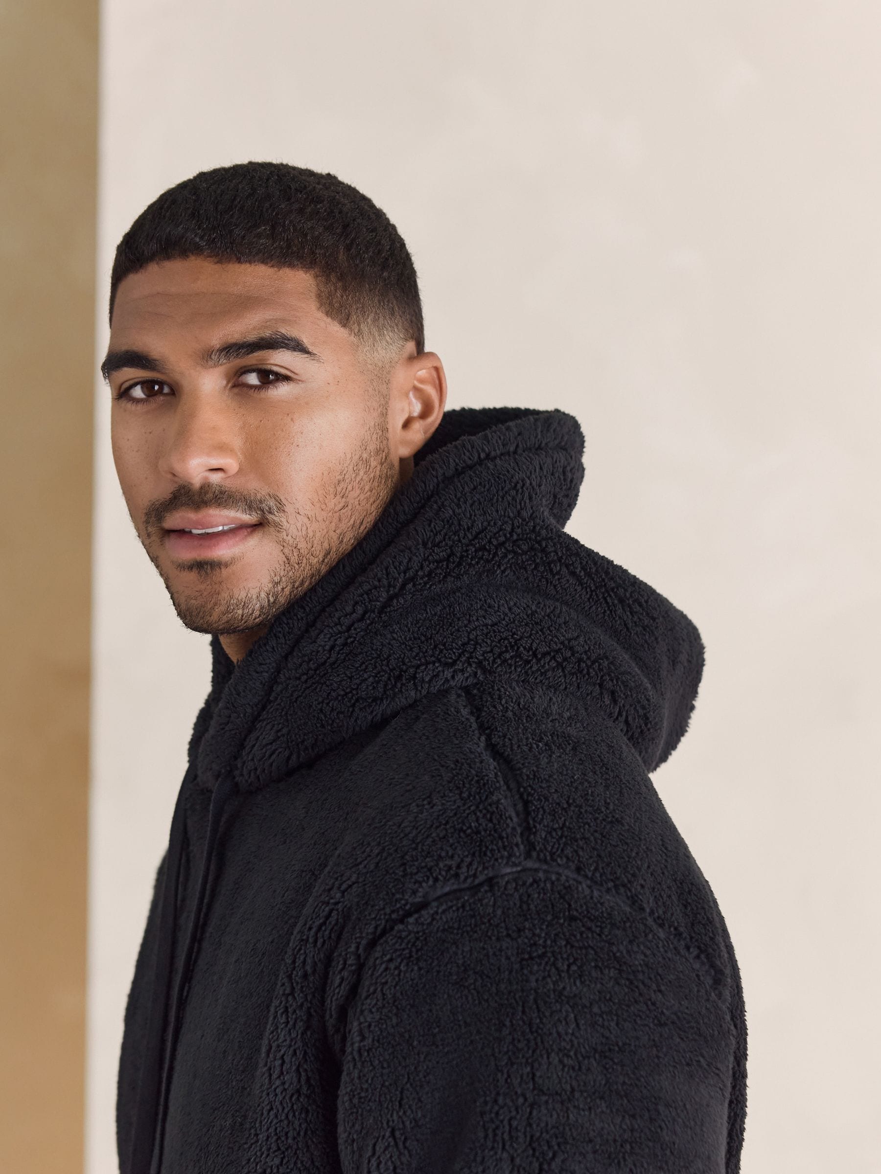 Buy Black Chamonix Pattern Borg Overhead Hoodie from Next USA