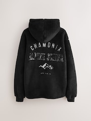 Black Chamonix Pattern Borg Overhead Hoodie - Image 7 of 10