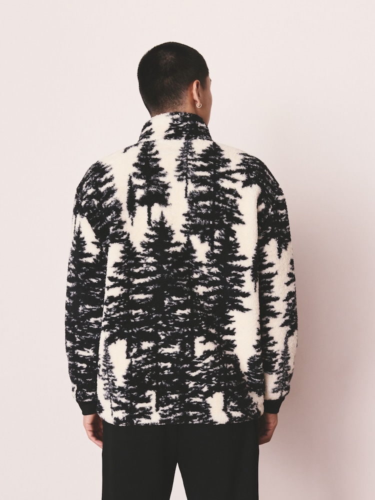 Ecru/Black Tree Borg Fleece Zip Neck - Image 2 of 8 Ecru/Black Tree Borg Fleece Zip Neck - Image 2 of 8