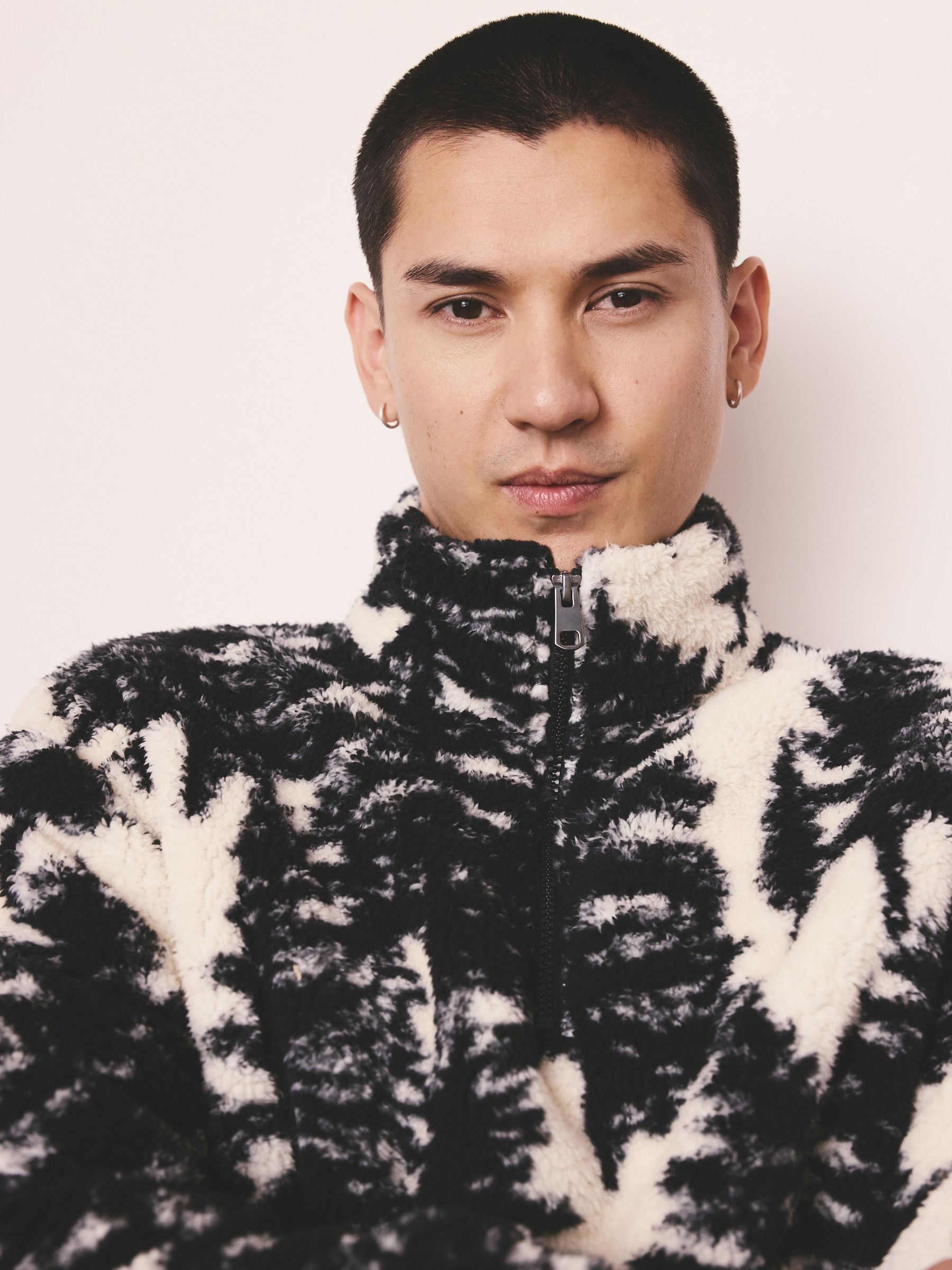 Buy Black/Cream Tree Print Matching Family Zip Neck Borg Fleece
